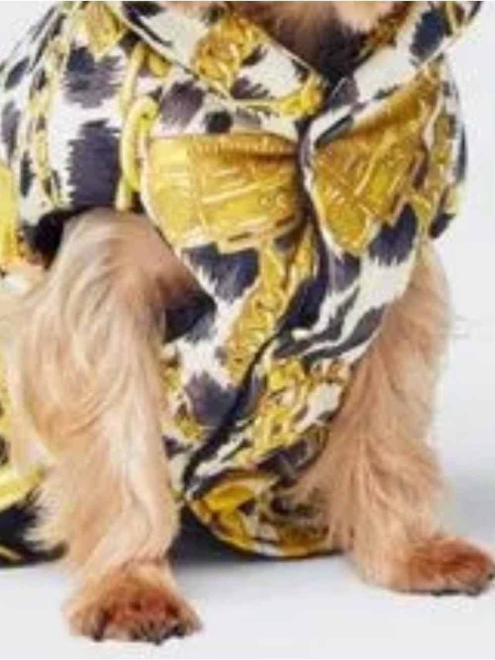 H&Moschino Yellow Patterned Dog Coat - Stylish Pet Jacket Size S
